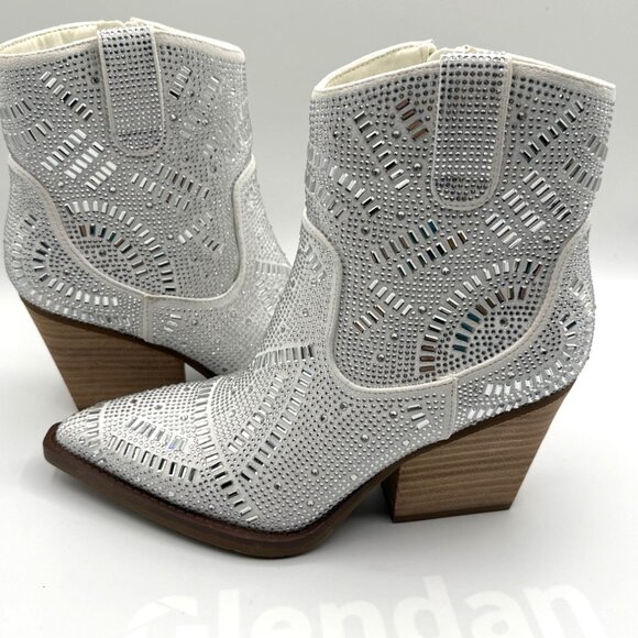 Very G Size 8.5 Womens Pointed Toe Western Edge Rhinestone Cowgirl Ankle Boots - Picture 2 of 8